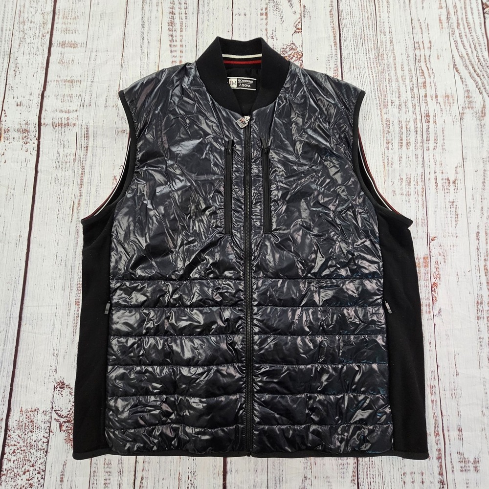 Z Zegna TechMerino Black Quilted Zip Vest Wool Mixed Media Luxury Gilet 3XL